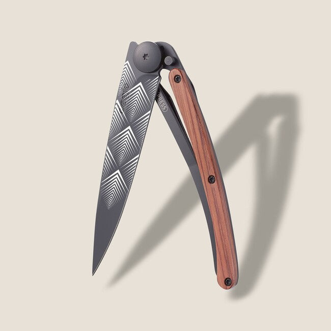 Deejo Tattoo coltello di chiusura in legno di corallo nero Art Déco
