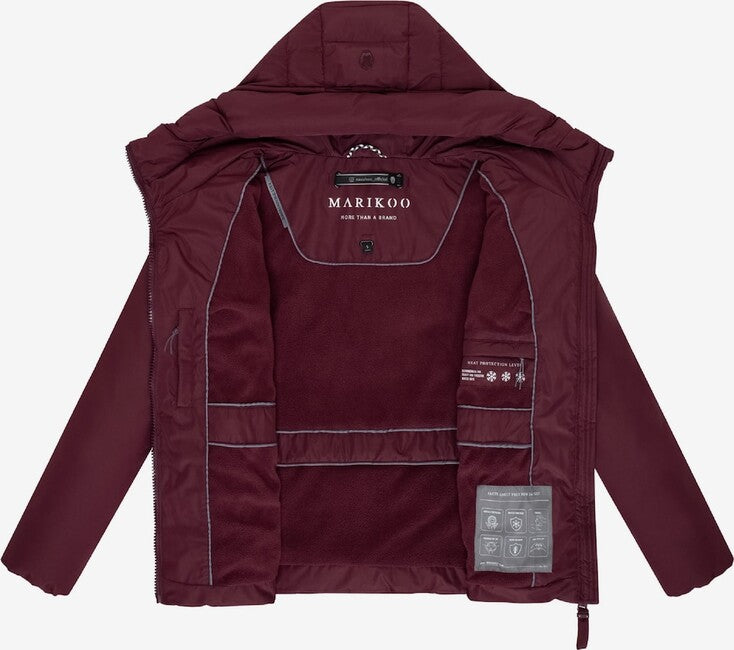 Marikoo Women's Winter Jacket HIMEE 16 with High Collar and Hood, Wine