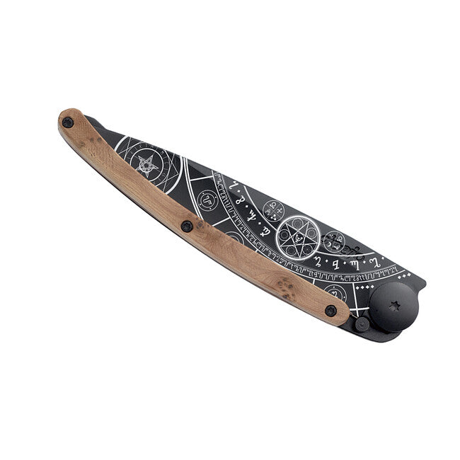 Deejo Fantasy coltello da chiusura in legno di ginepro nero Esoterico