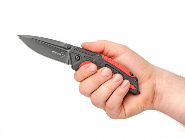 Böker Plus Savior 1 coltello da soccorso 8,4 cm, nero-rosso, plastica, gomma, fodero in nylon