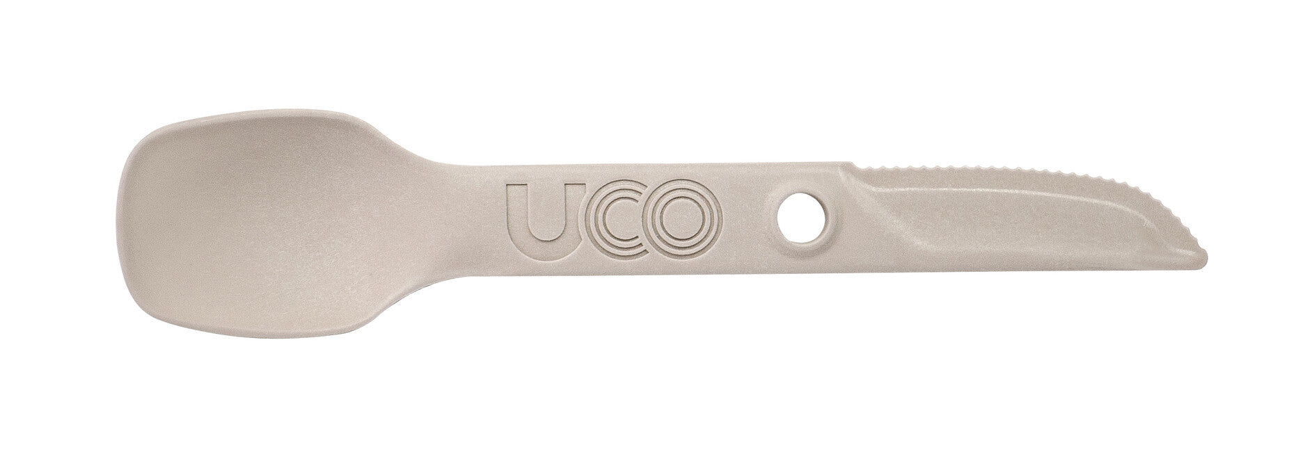 UCO Switch set di posate con occhiello per il fissaggio e supporto per forchetta Spork, sand