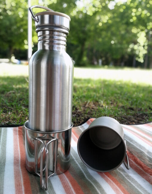 BasicNature Space Safer Mini tazza in acciaio inox 0,35 l manico pieghevole