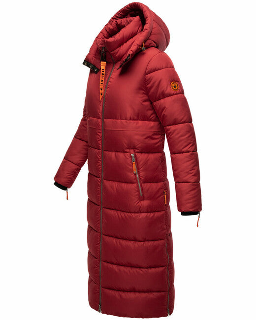 Navahoo Kristallblume giacca invernale lunga da donna, rossa sangue