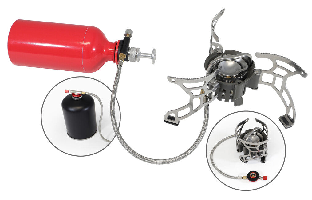 Origin Outdoors Rugged stufa da campeggio compatta a combustibile multiplo con bottiglia di combustibile e kit di attrezzi