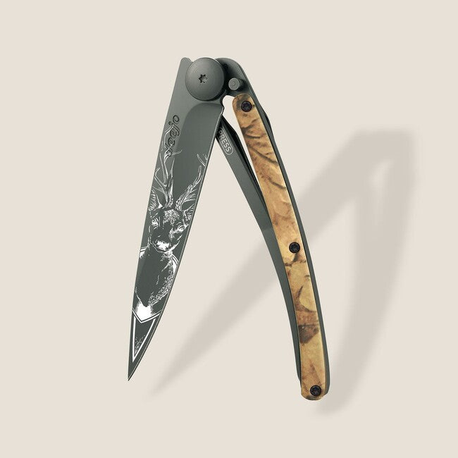 Deejo Tattoo coltello di chiusura, nero marrone mimetico Cervo