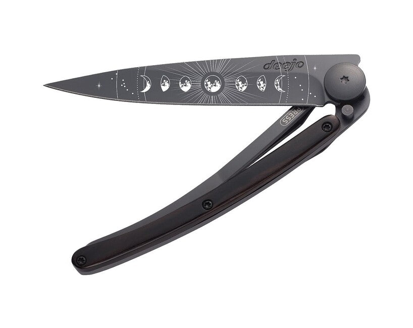 Deejo Tattoo coltello di chiusura Legno di ebano nero Fase lunare