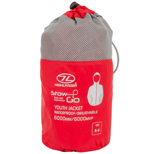 Highlander Stow and Go Kids Rain Jacket, Red