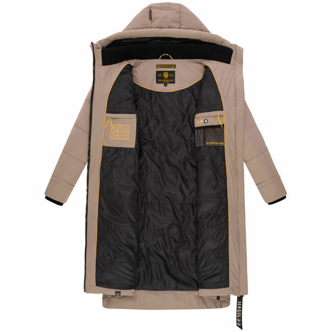 Marikoo Benikoo giacca invernale lunga da donna, taupe grey