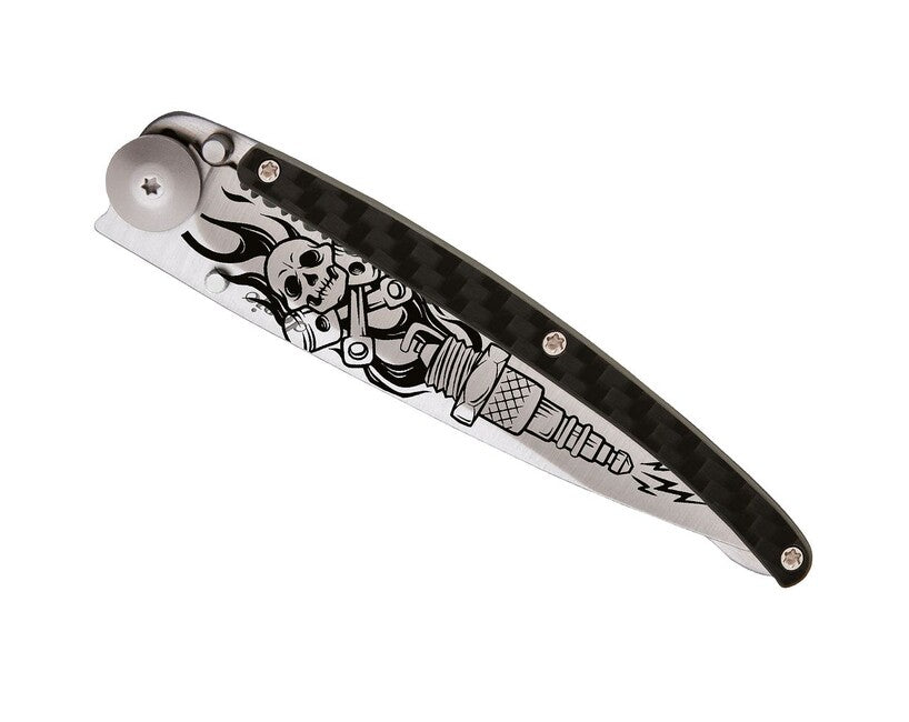Deejo Tattoo Serration coltello di chiusura titanio fibra di carbonio Biker