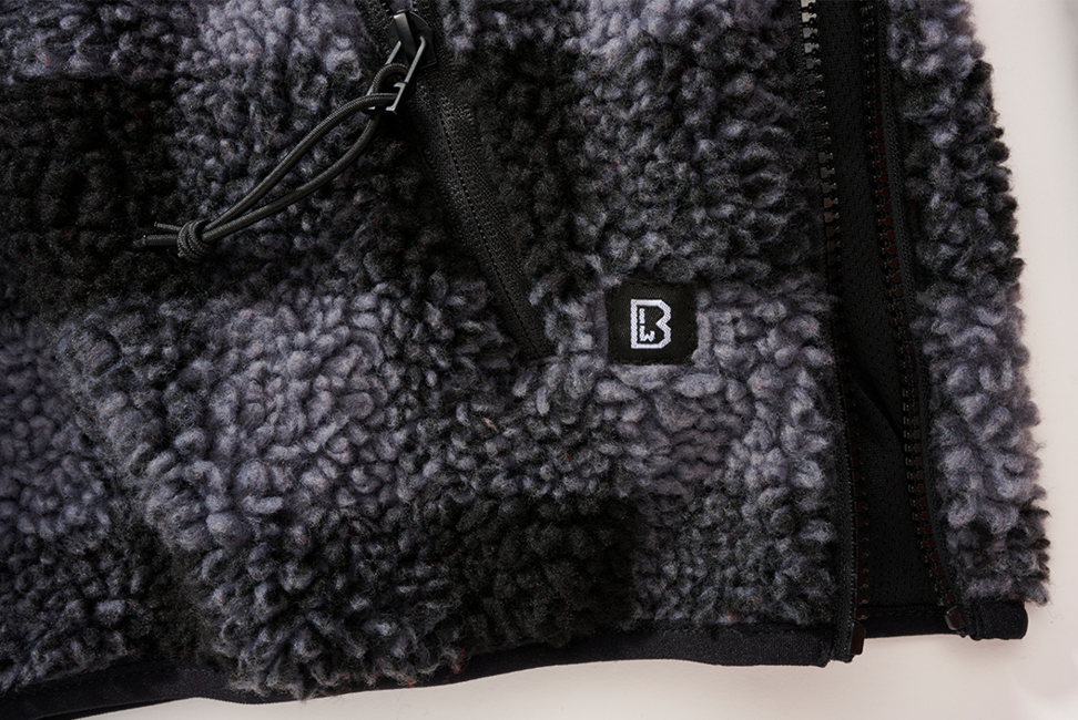 Brandit Teddyfleece Worker pullover in pile, nero/grigio