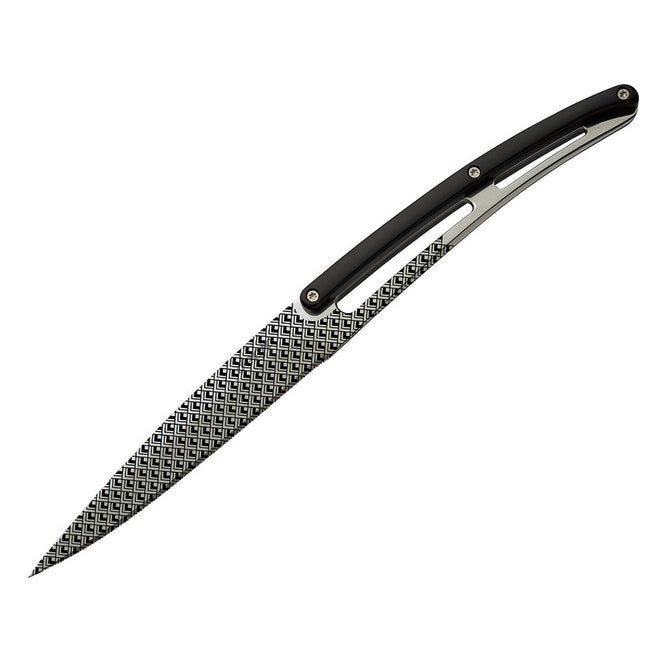 Deejo Set di 6 coltelli lama lucida bordo seghettato manico nero ABS design Geometria