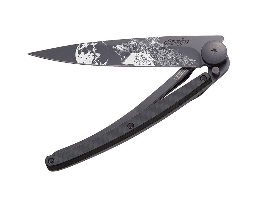 Deejo Tattoo coltello di chiusura nero carbonio Howling