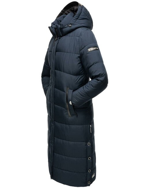 Navahoo Isalie giacca invernale lunga da donna con cappuccio, blu navy