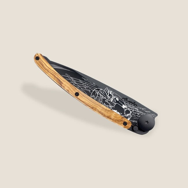 Deejo Tattoo Coltello pieghevole Legno nero oliva Cancro