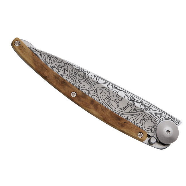 Deejo Coltello di chiusura Tattoo design Art Nouveau quotato legno di ginepro