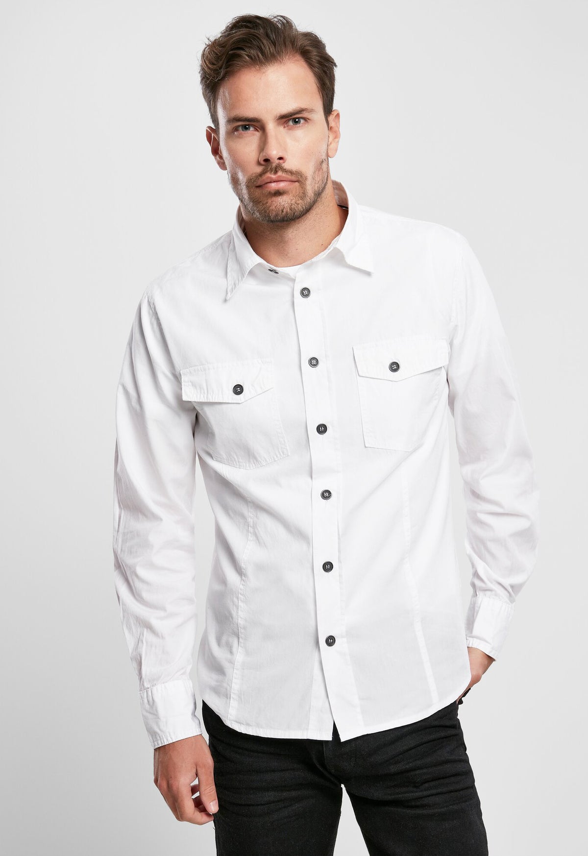 Brandit Slim Fit košeľa s dlhými rukávmi, biela