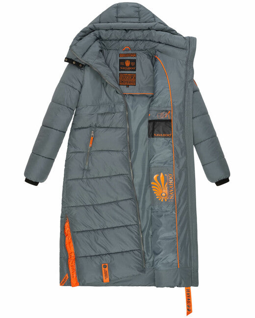 Navahoo Kristallblume giacca invernale lunga da donna con cappuccio, blu tempesta