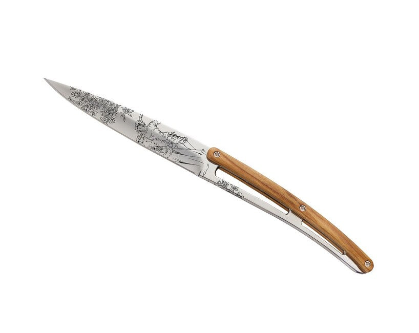 Deejo Tattoo set di 6 coltelli da bistecca finitura lucida legno d'oliva Toile de Jouy