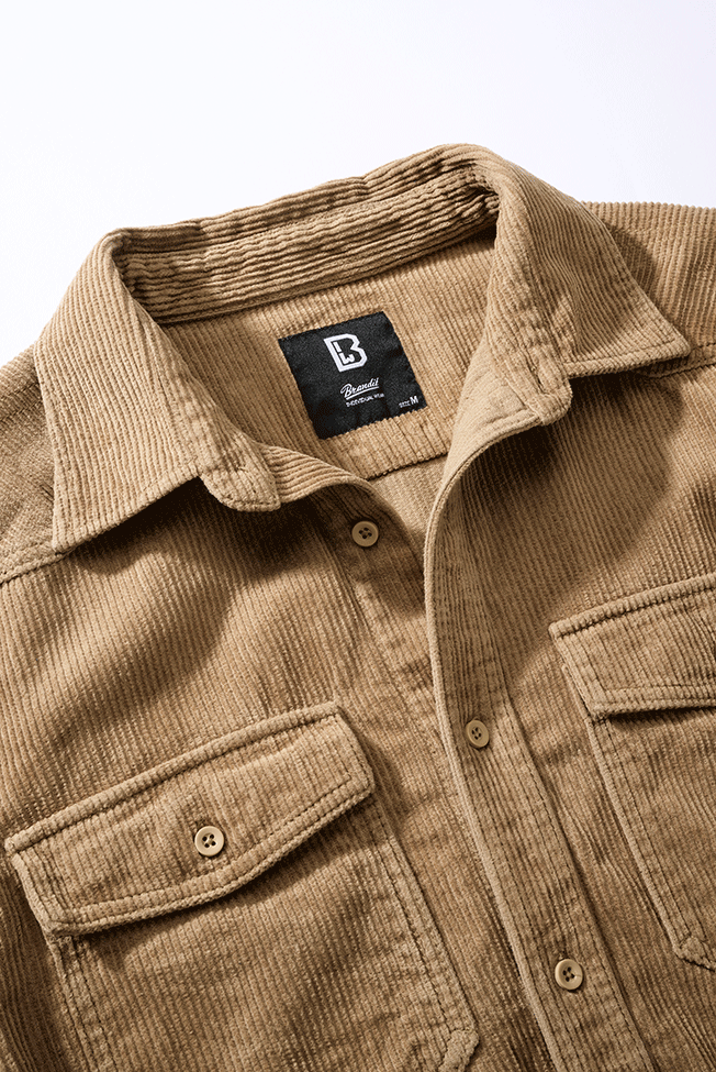 Brandit Corduroy Classic košeľa s dlhými rukávmi, camel