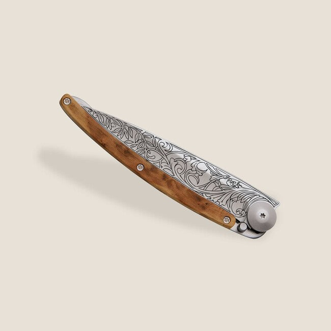 Deejo Tattoo Art nouveau coltello di chiusura legno di ginepro