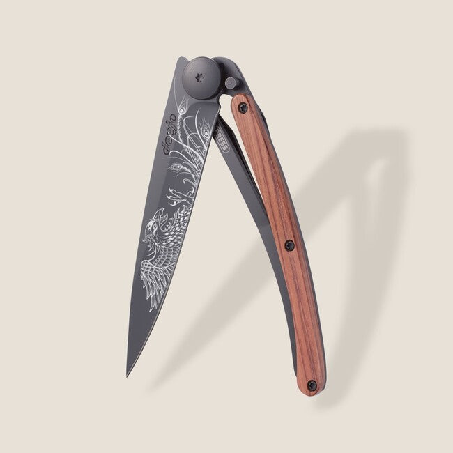 Deejo Tattoo coltello di chiusura Legno di corallo nero Phoenix