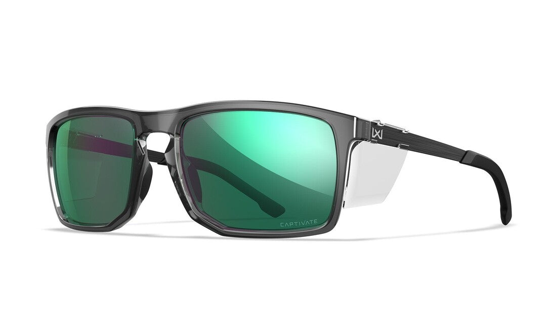 Wiley X Axe Sunglasses, Captivate Polarized Green Mirror/Gloss Crystal Grey