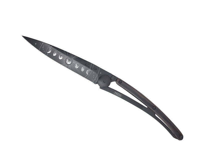 Deejo Tattoo coltello di chiusura Legno di ebano nero Fase lunare