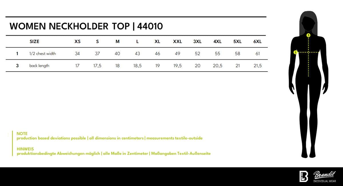 Veľkostná tabuľka Women Neckholder Top