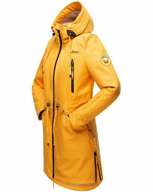 Marikoo Racquelle giacca softshell da donna con cappuccio, gialla ambra