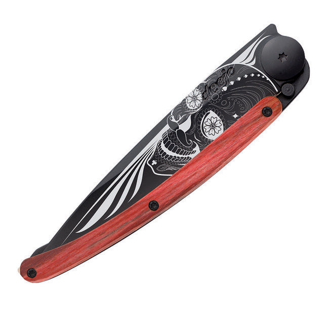 Deejo Latino Μαχαίρι Складиμου Black Tattoo Biker Red Beech Κρανίο