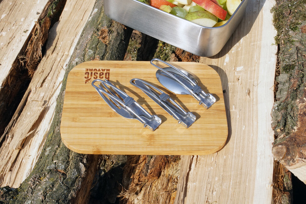 BasicNature MiniTrek set di posate pieghevoli in acciaio inox con borsa in nylon