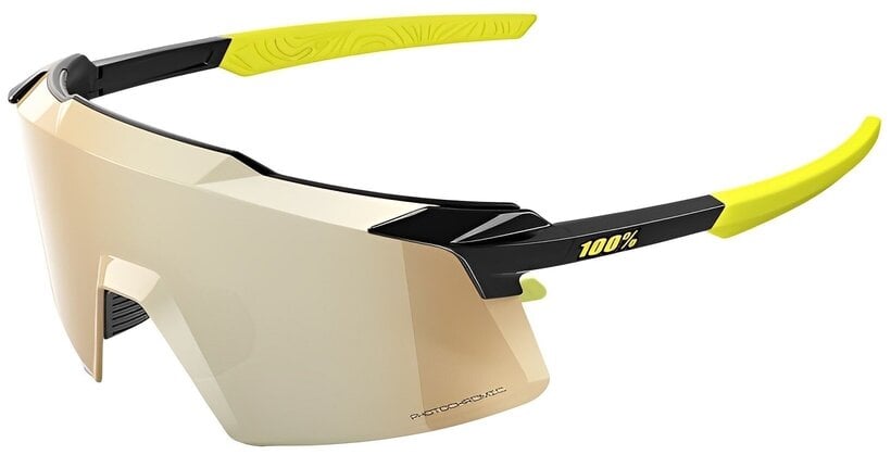 100% Aerocraft occhiali da sole, nero lucido metallizzato - specchio d'oro fotocromatico