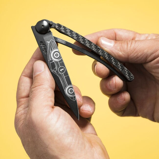 Deejo Tattoo coltello di chiusura, nero carbonio auto da corsa