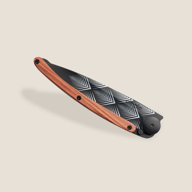 Deejo Tattoo coltello di chiusura in legno di corallo nero Art Déco