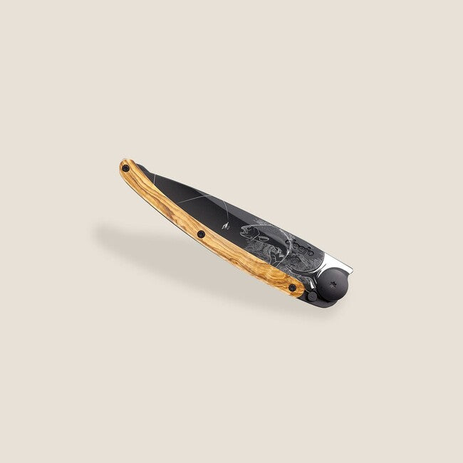 Deejo Tattoo coltello da chiusura in legno d'ulivo nero Trota