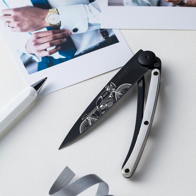 Deejo Gold Tattoo coltello Oro bianco 9kt Cafe Racer