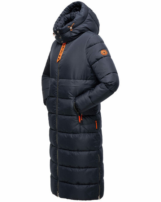 Navahoo Kristallblume giacca invernale lunga da donna con cappuccio, blu navy