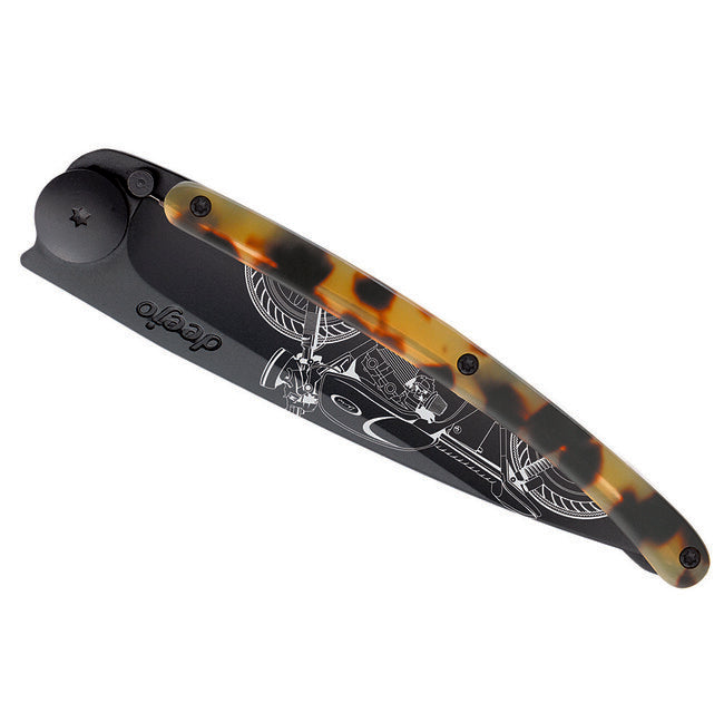 Deejo Tattoo Turtle coltello di chiusura, nero guscio di tartaruga Café Racer