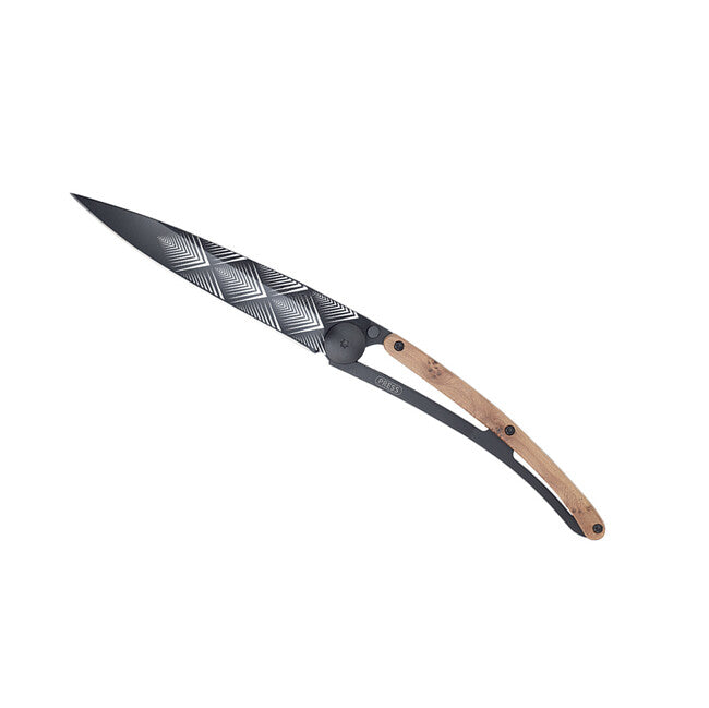 Deejo Coltello di chiusura Black tattoo in legno di ginepro Art Déco