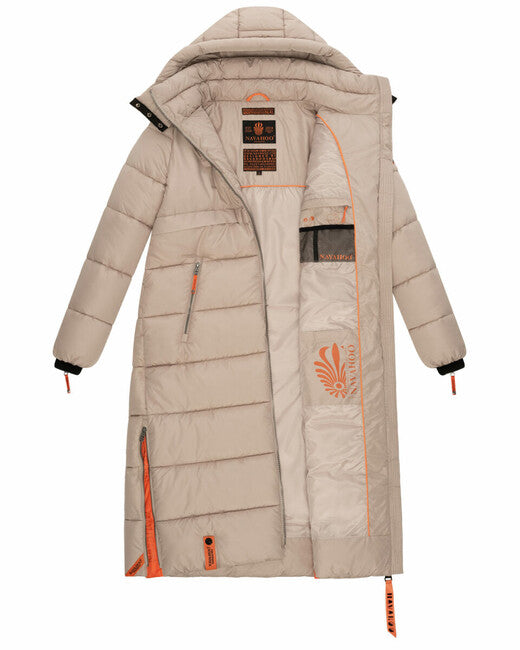 Navahoo Kristallblume giacca invernale lunga da donna con cappuccio, taupe