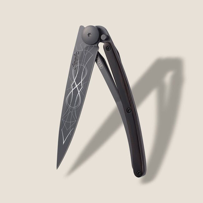 Deejo Tattoo coltello da chiusura, nero in legno d'ebano Infinity