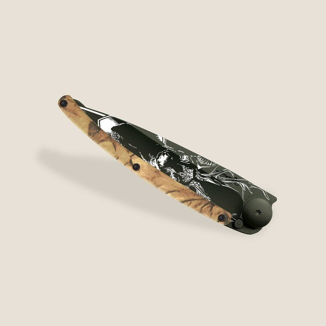 Deejo Tattoo coltello di chiusura, nero marrone mimetico Cervo
