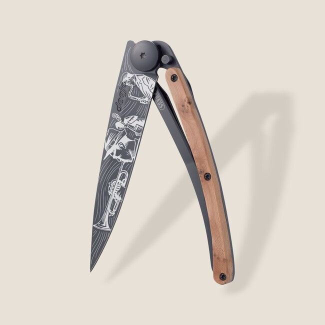 Deejo Tattoo coltello di chiusura in legno di ginepro nero Jazz