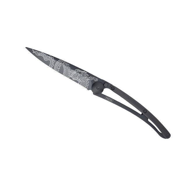 Deejo Coltello di chiusura Tatuaggio nero in legno d'ebano Drago giapponese