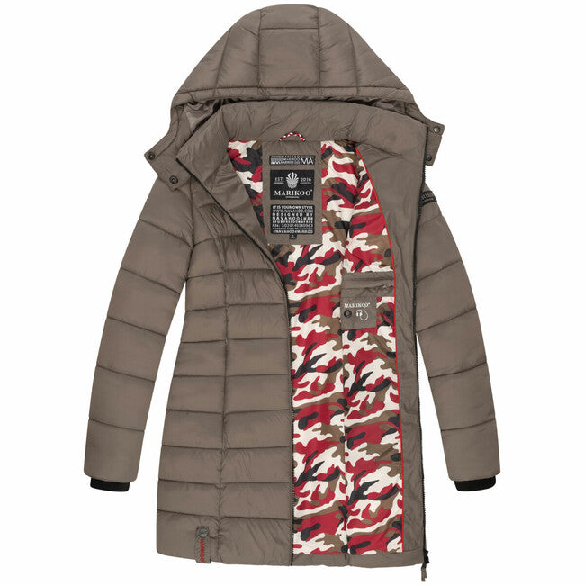 Marikoo Abendsternchen cappotto trapuntato da donna con cappuccio, marrone pietra