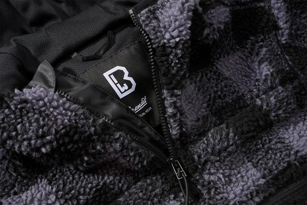 Brandit Teddyfleece Worker flísový pulóver, čierna/sivá