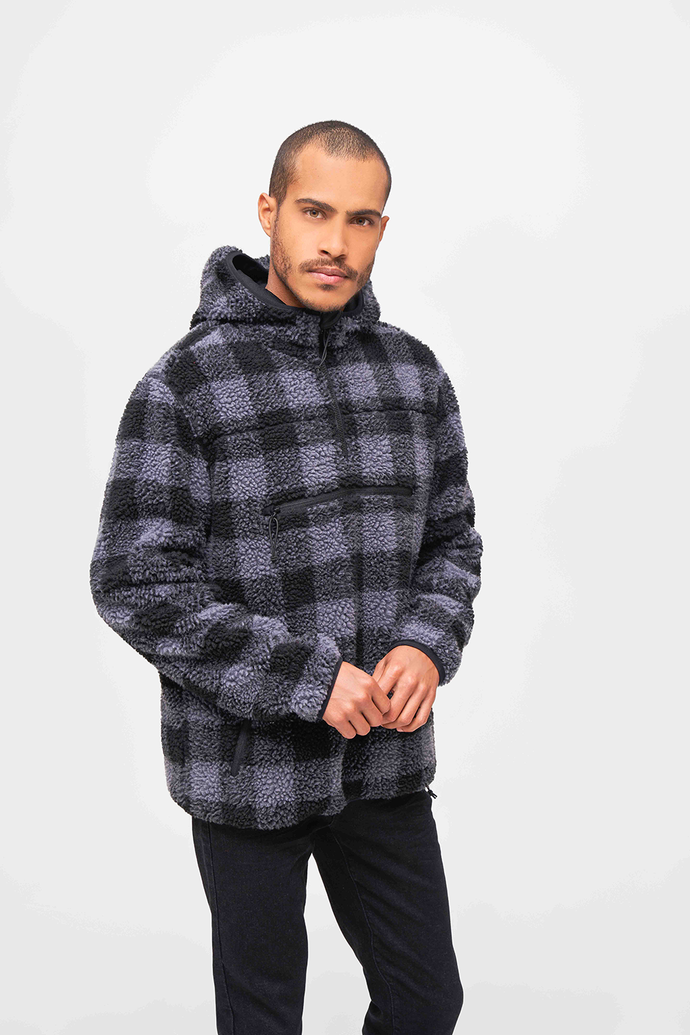 Brandit Teddyfleece Worker flísový pulóver, čierna/sivá