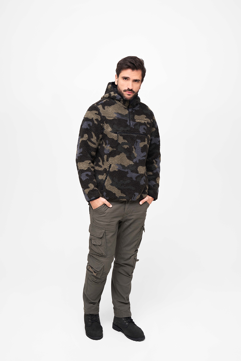 Brandit Teddyfleece Worker flísový pulóver, darkcamo