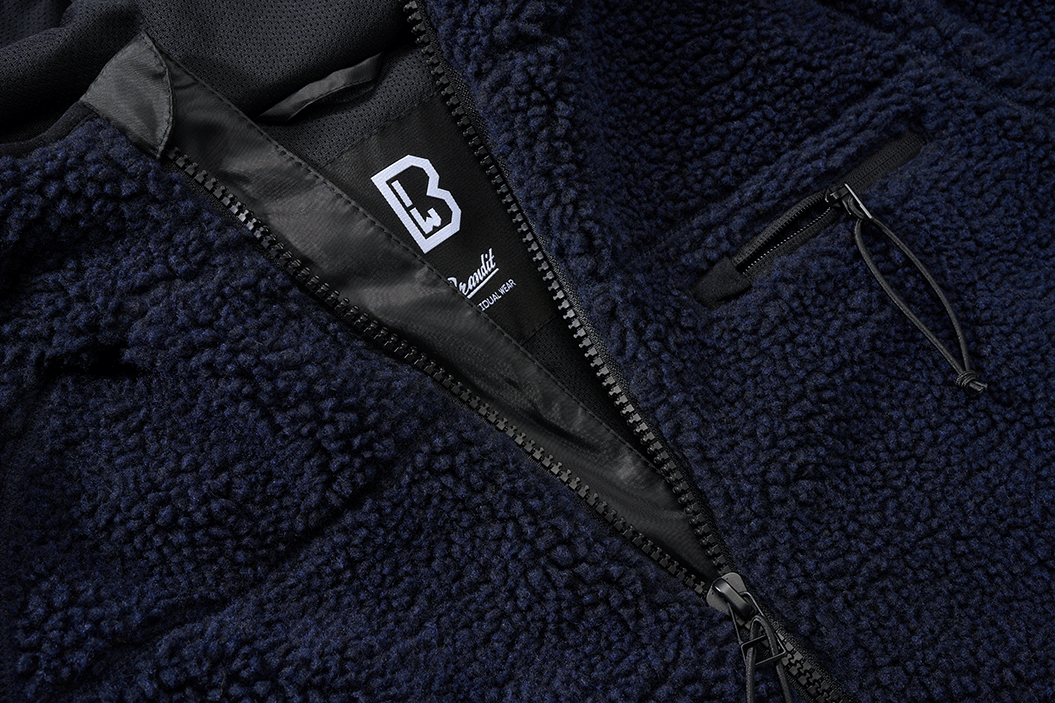 Brandit Worker bunda flísová s kapucňou Teddyfleece, námornícka modrá