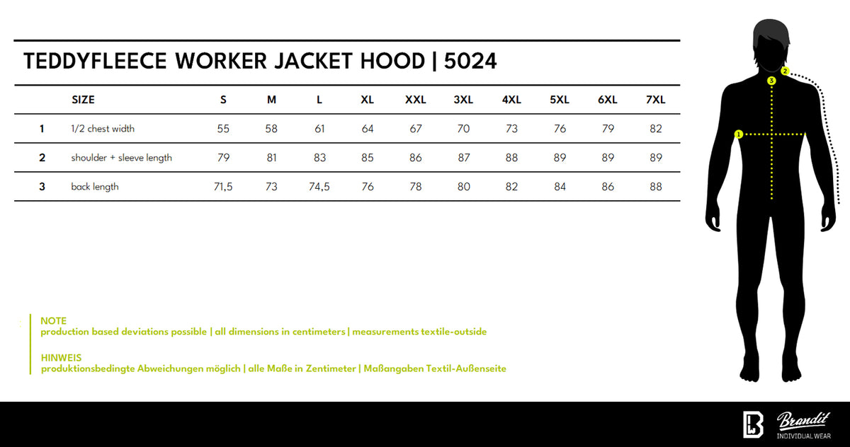 Veľkostná tabuľka Teddyfleece Worker Jacket